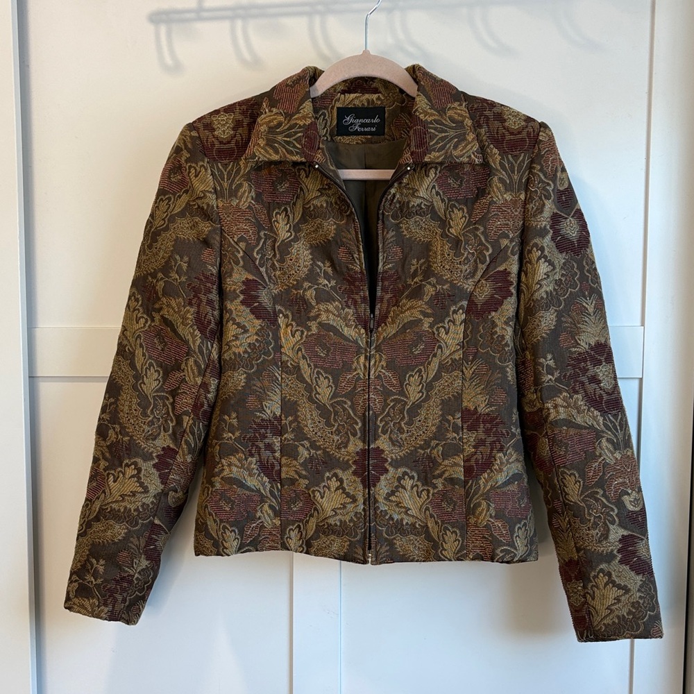 Vintage Giancarlo Ferrari Floral Paisley Zipper Structured Jacket